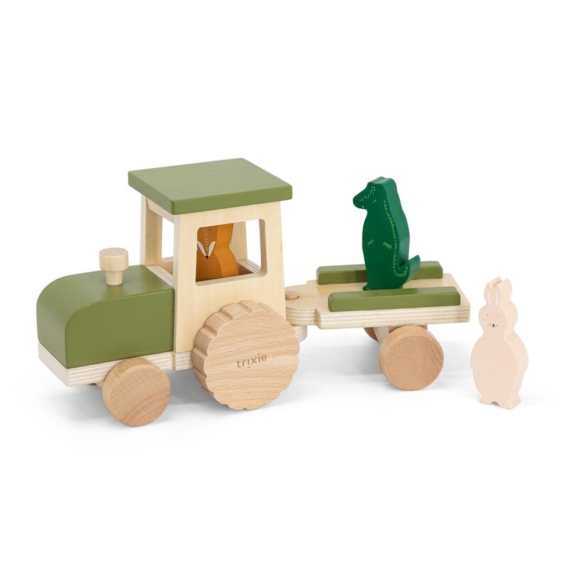 Houten tractor met aanhangwagen