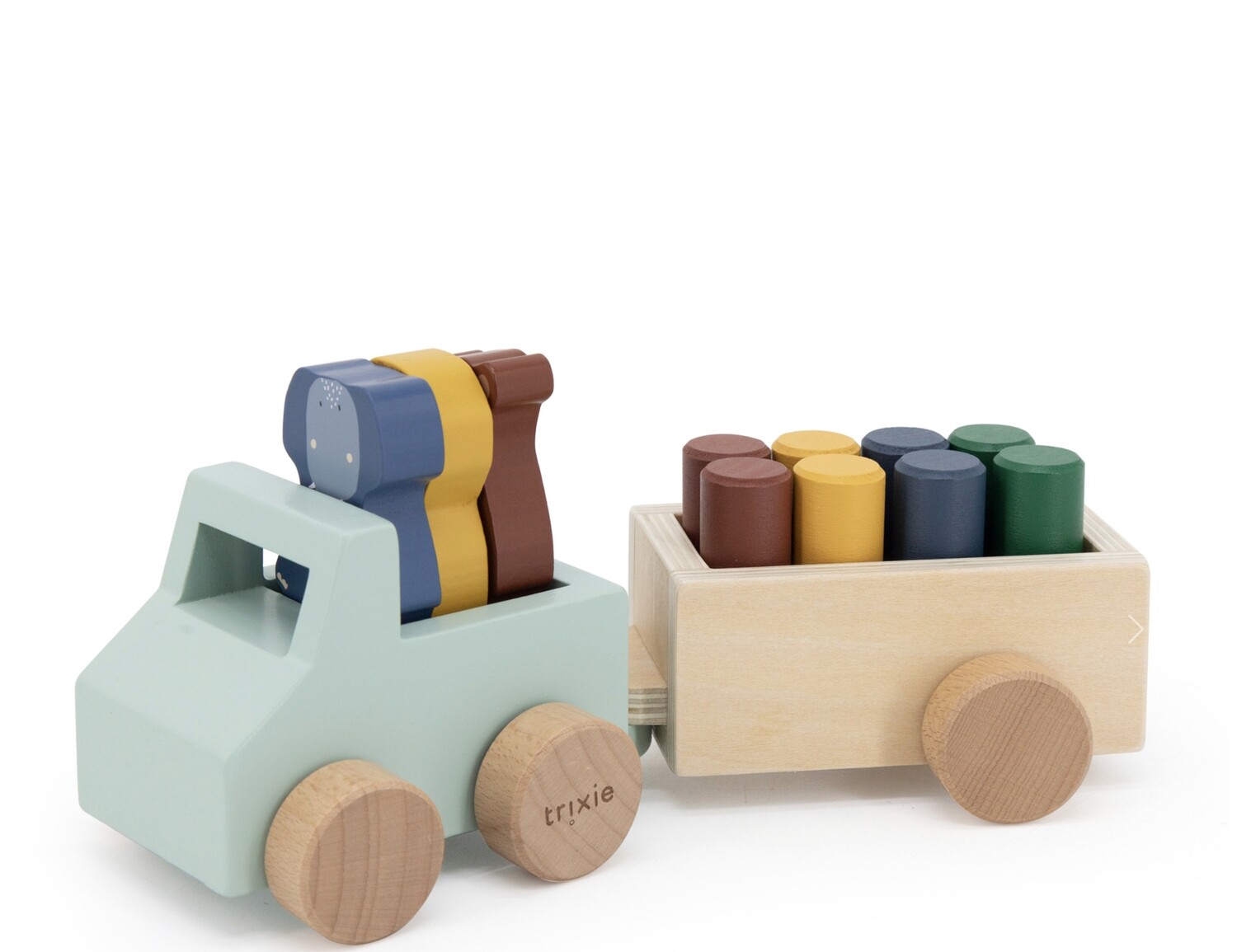 Houten dierenauto met aanhangwagen