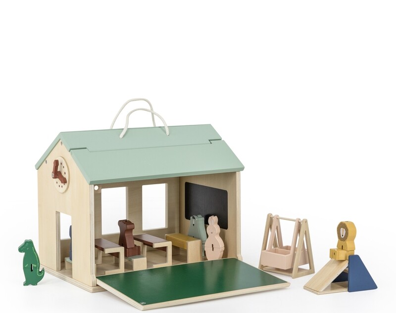 Houten school met accessoires