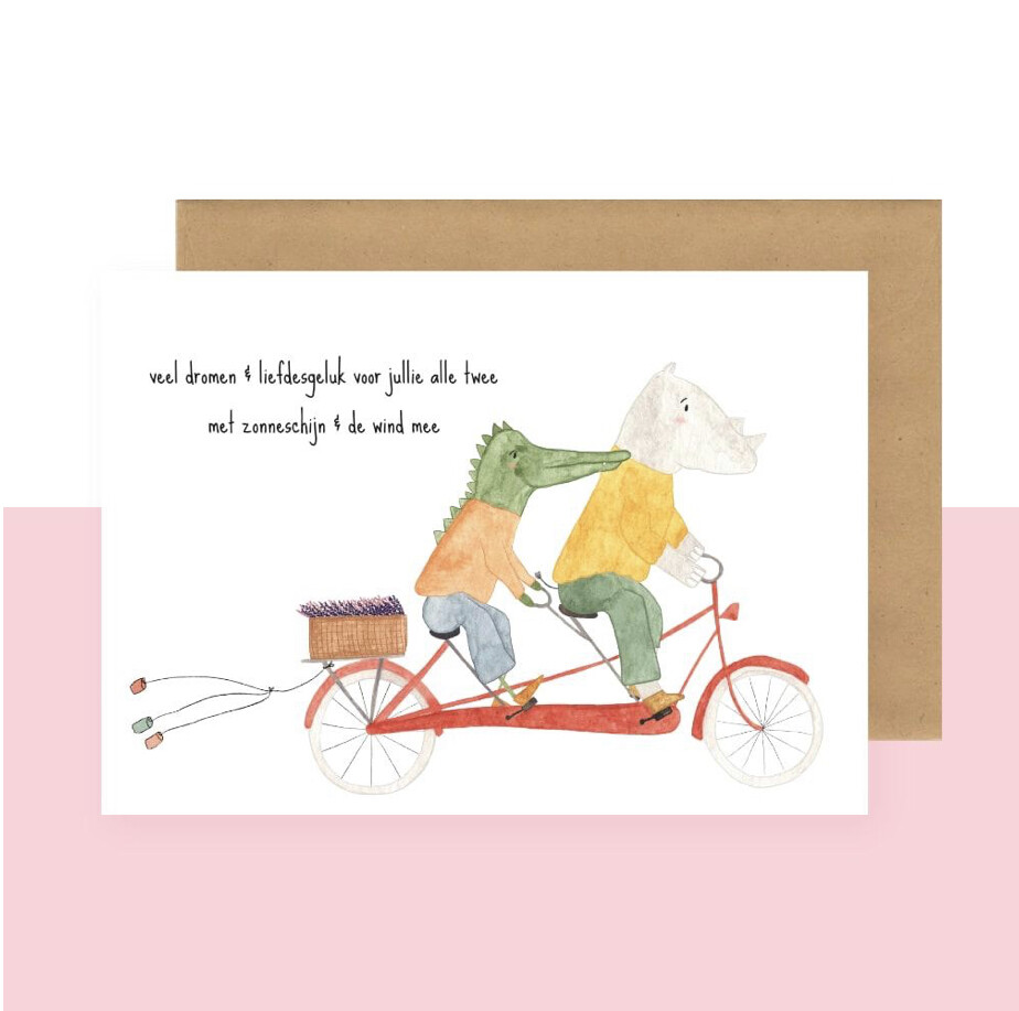 postkaart – veel dromen en liefdesgeluk voor jullie alle twee met zonneschijn en de wind mee