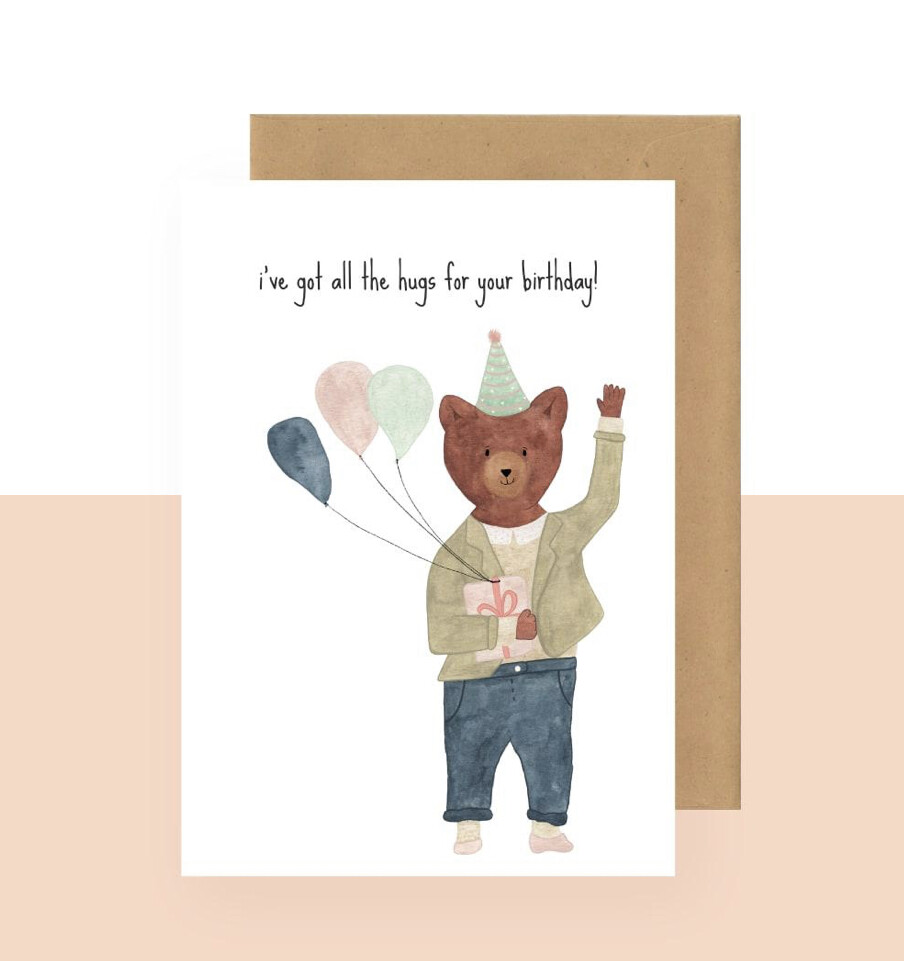 postkaart – i’ve got all the hugs for your birthday