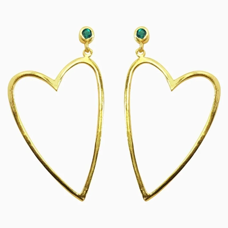 Big open heart stud emerald goud