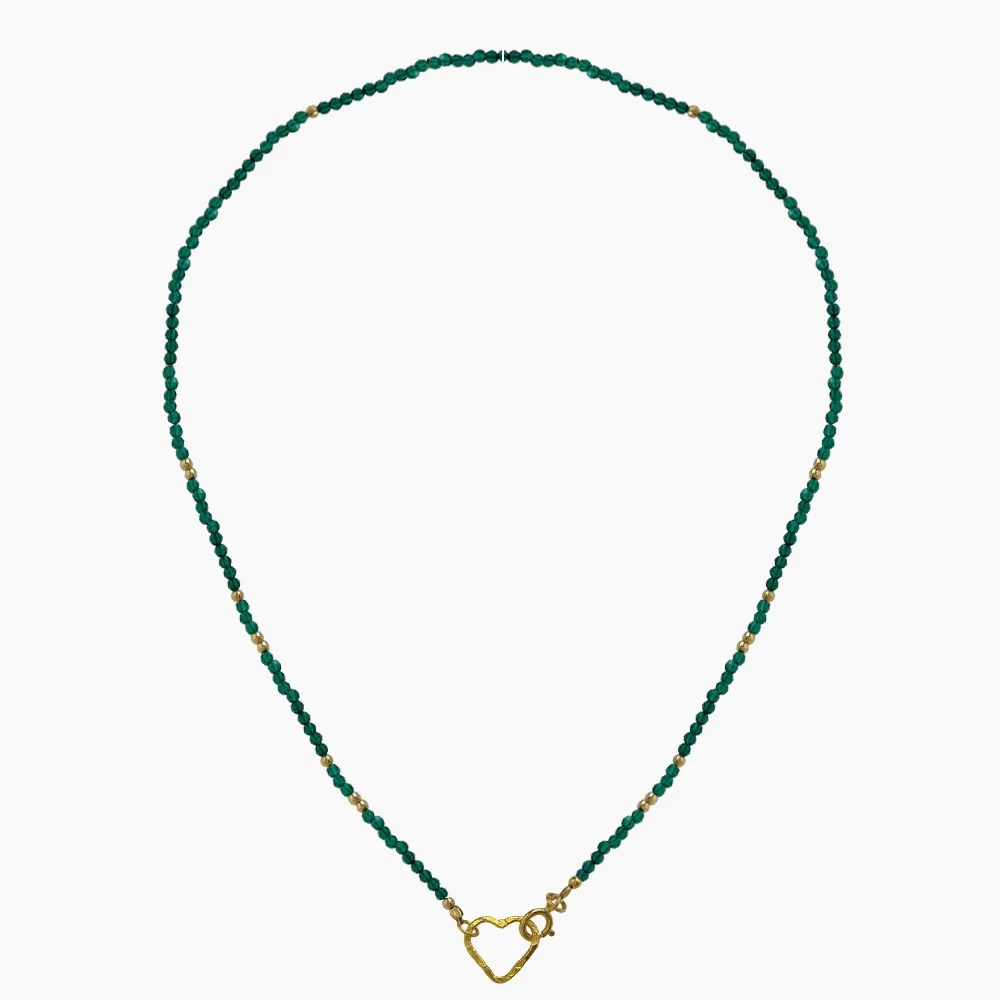 Green glass beads love ketting - goud