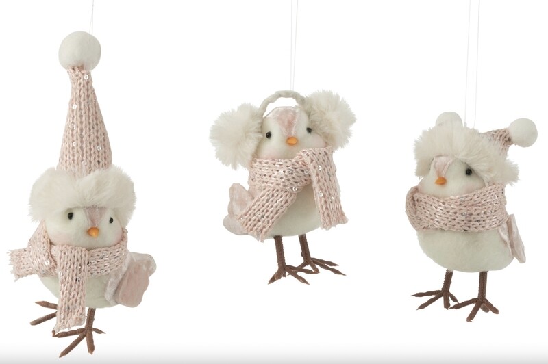 Hanger Vogel Textiel Wit/Licht Roze