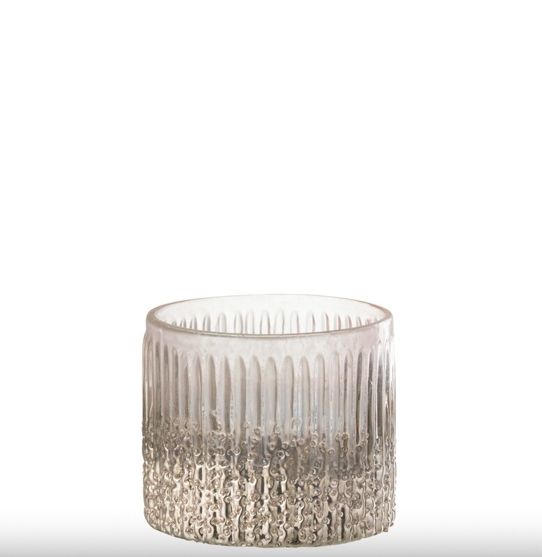 Theelichthouder Geribbeld Glas Roze Small