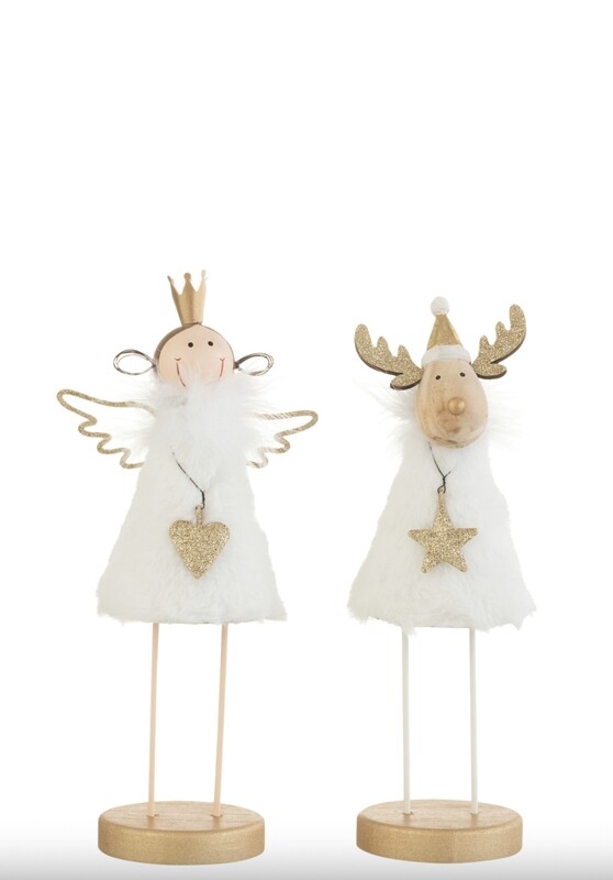 Engel/Rendier Op Voet Vacht/Hout Wit/Goud Large Assortiment Van 2