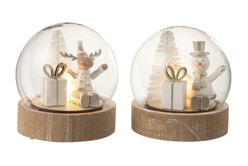 Stolp Kerst+Led Hout Zilver/Wit