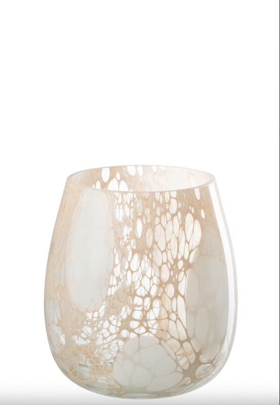 Windlicht Draden Glas Beige/Wit Large