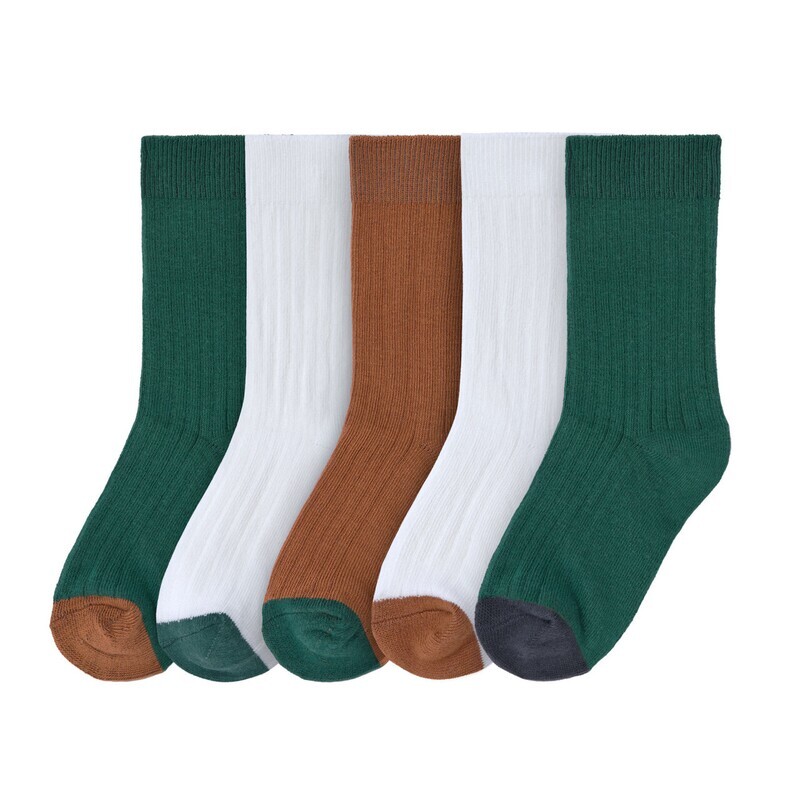 Kindersokken set van 5 - Little Gang, groen wit caramel