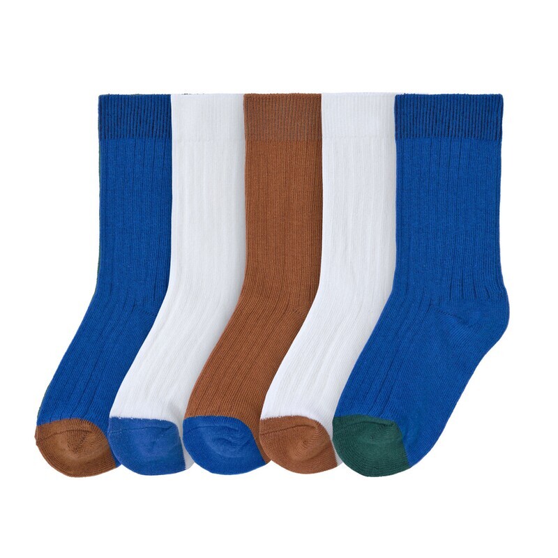 Kindersokken set van 5 - Little Gang, blauw wit caramel