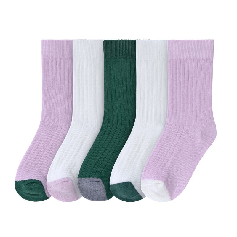Kindersokken set van 5 - Little Gang, Lila Wit Groen