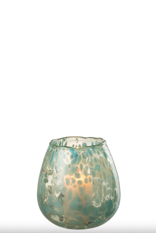 Windlicht Stippen Glas Blauw Small
