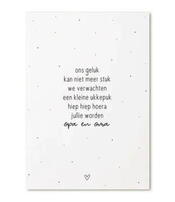 Kaart met tekst 'Hiep hiep hoera, jullie worden opa en oma'