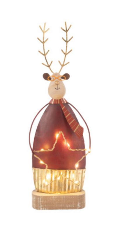 Rendier Deco+Sjaal/Bril Led Metaal Roest/Goud Small