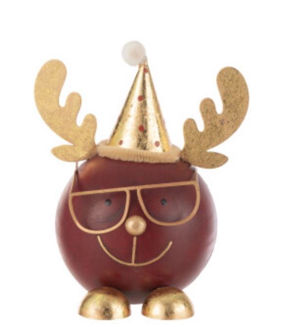 Rendier Rond Kop+Bril Metaal Roest/Goud Large