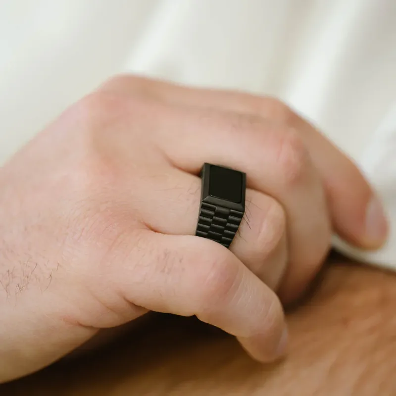 Hudson Ring met Edelsteen Zwart/Zwarte Onyx