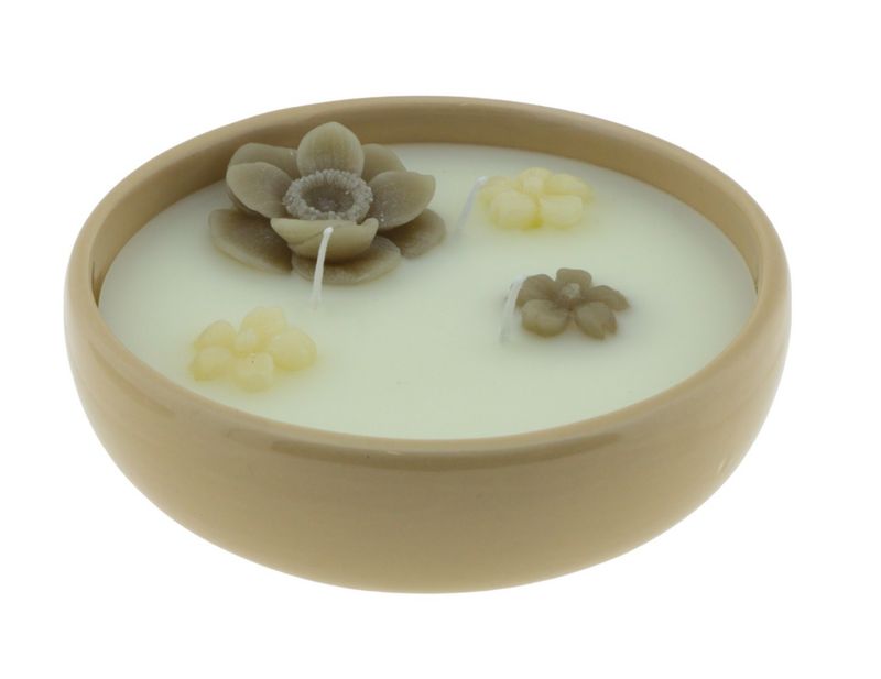 Kaars deco Flower”Taupe”