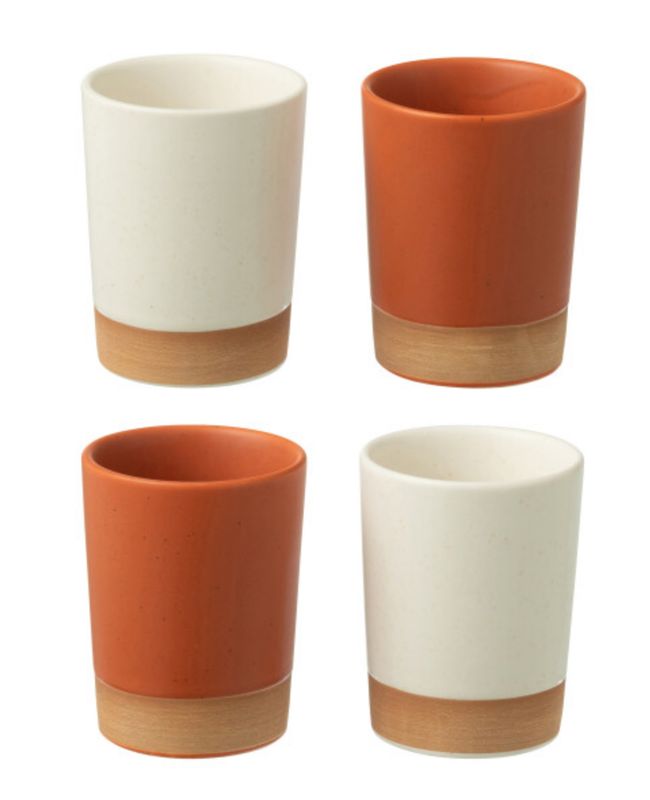 Doos 4 Tassen Keramiek Oranje/Wit
