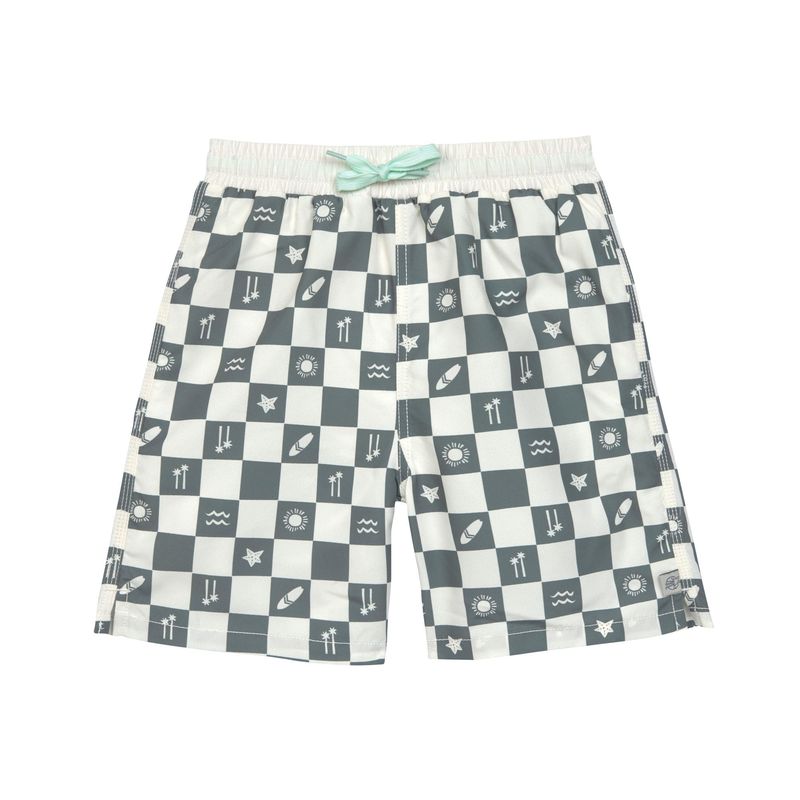 Board Shorts Kids Check Pattern deep olive/ sea salt– SPF 50+