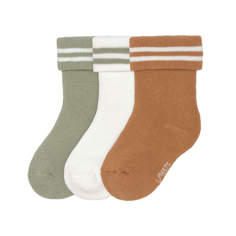 Terry Sokken GOTS (3 stuks) -  Strepen licht khaki karamel