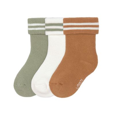 Terry Sokken GOTS (3 stuks) -  Strepen licht khaki karamel