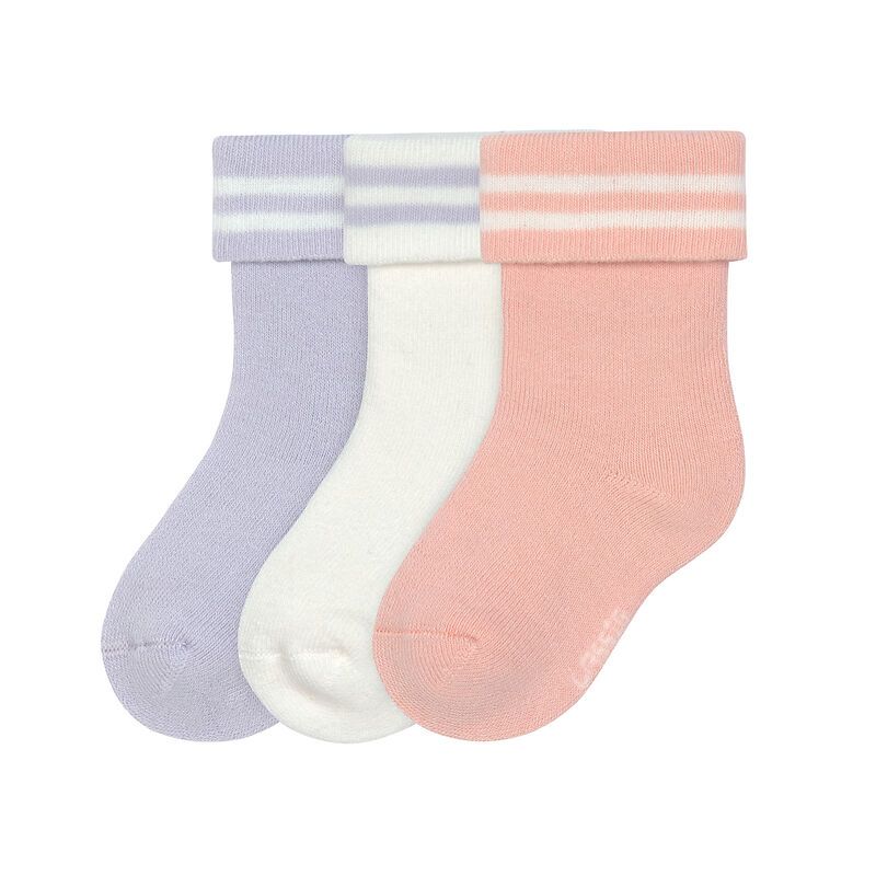 Terry Socks GOTS (3 stuks) - Stripes pastel lila perzik