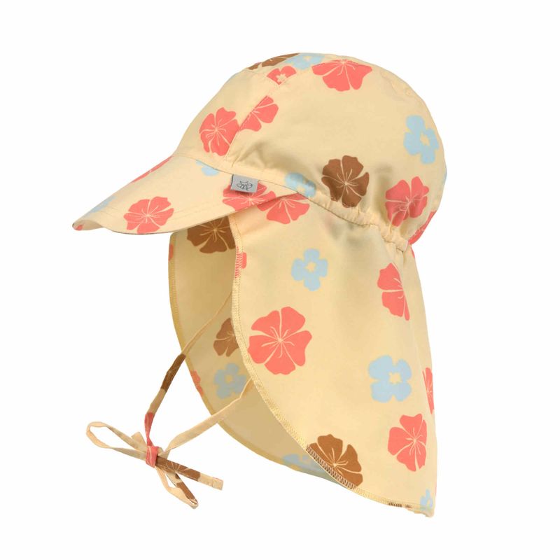 Baby zonnehoed (UV-bescherming en nekbescherming) -Bloemen, Geel