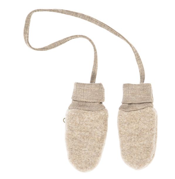 GOTS-gecertificeerde merinowollen fleece wantjes voor baby’s, zonder duim, met verbindingskoord 

