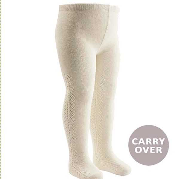 Kanten babykousenbroek in balsemcrème met fijn motief – GOTS biologisch katoen