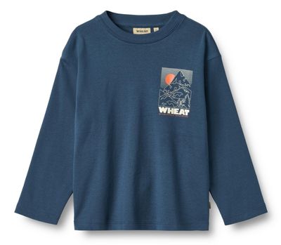 
Kinder longsleeve T-shirt, biologisch katoen, afhangende schouders, Wheat voor- en achterkantprint