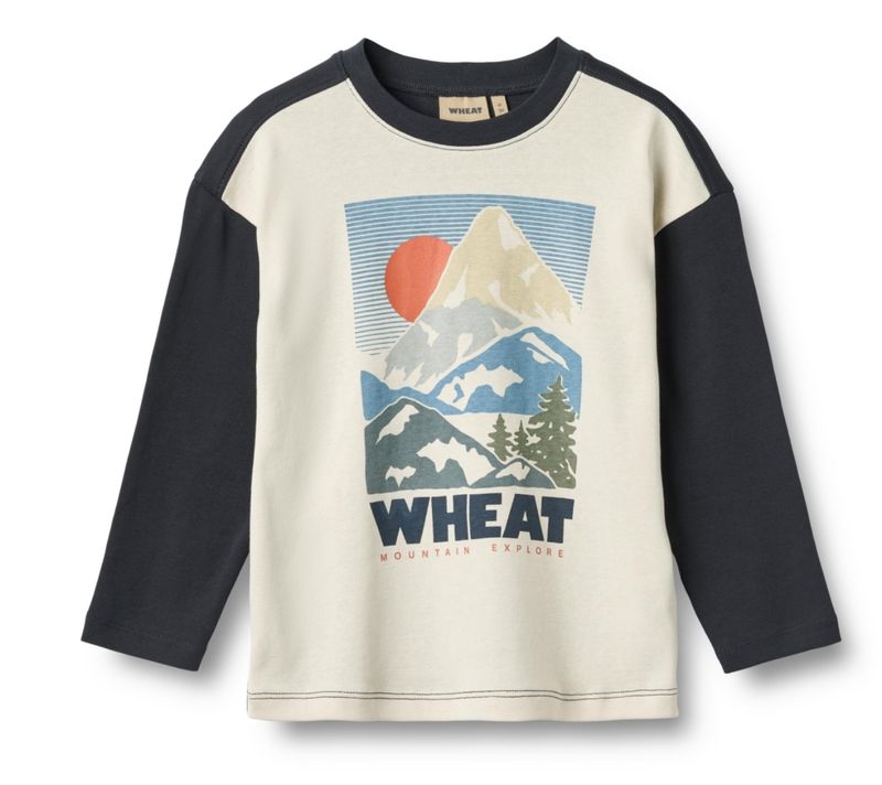 
Kinder longsleeve T-shirt, biologisch katoen, afhangende schouders, Wheat print