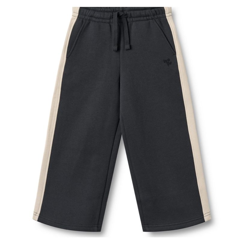 Kinder joggingbroek, biologisch katoen, losse pasvorm, veterkoord, zijzakken, zijstreep, Wheat
