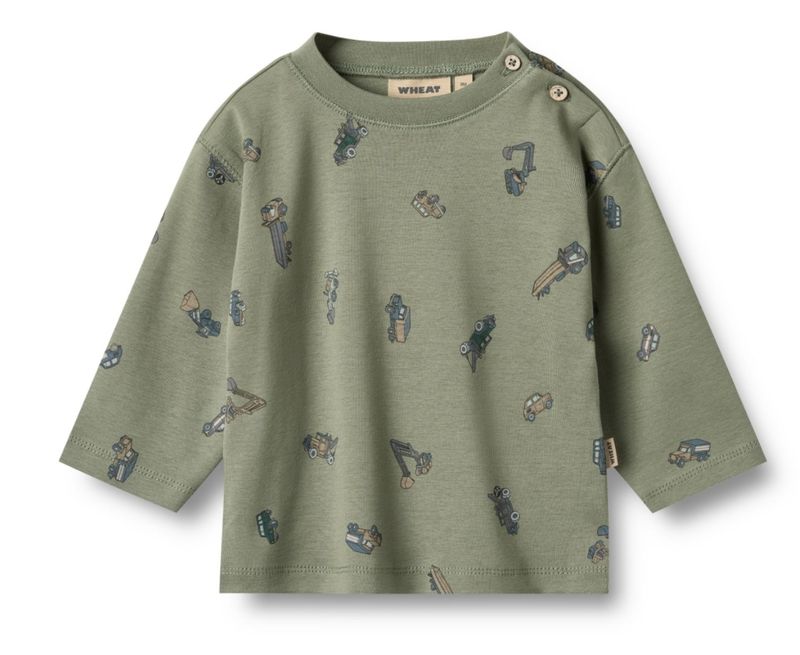 Baby longsleeve T-shirt, biologisch katoen, flatlockdetails, drukknoopjes, Wheat print
