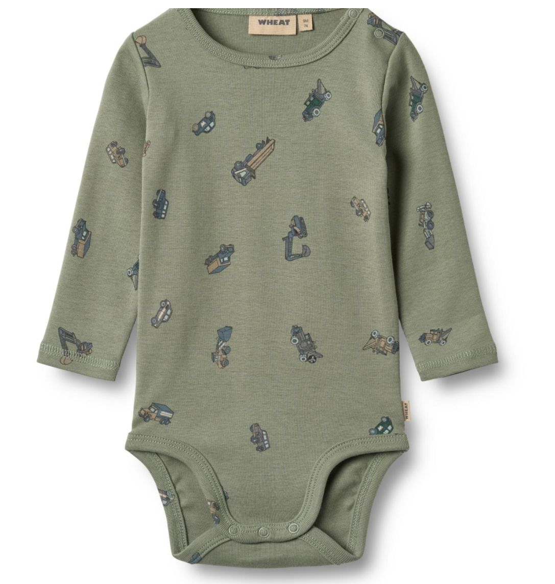 Baby romper met lange mouwen, biologisch katoen, drukknoopjes op schouder en in kruis, Wheat print