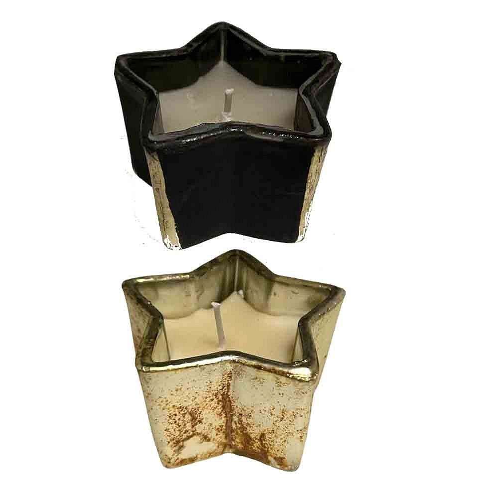 Stervormige glazen kaars van Home Society, verkrijgbaar in zwart of goud.