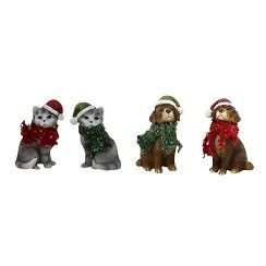 Deco Christmas Pets S – schattige honden en katten beeldjes met kerstoutfit, perfecte feestdecoratie.