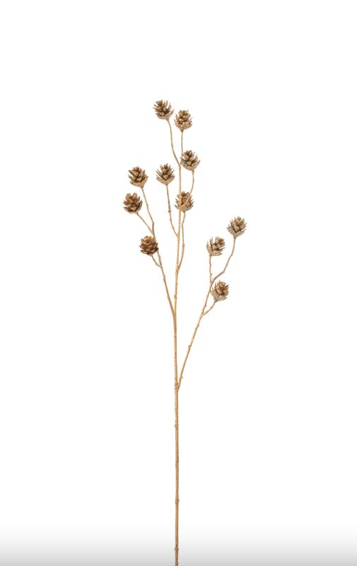 Decoratieve gouden tak met glitter en dennenappels, 84,5 cm hoog. Perfect voor kerstdecoratie en feestelijke accenten.