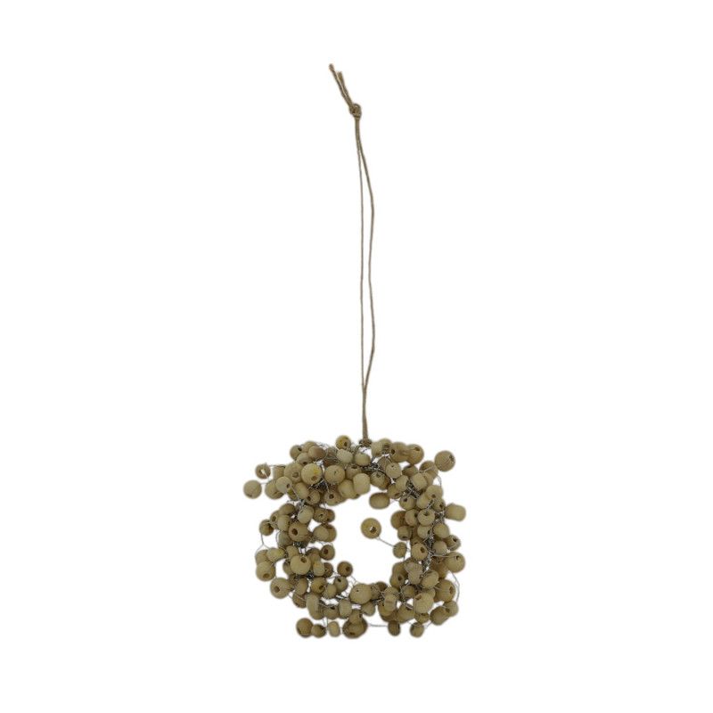 Houten kerstkrans Bodhi met kralen, verkrijgbaar in groen, rood en naturel.