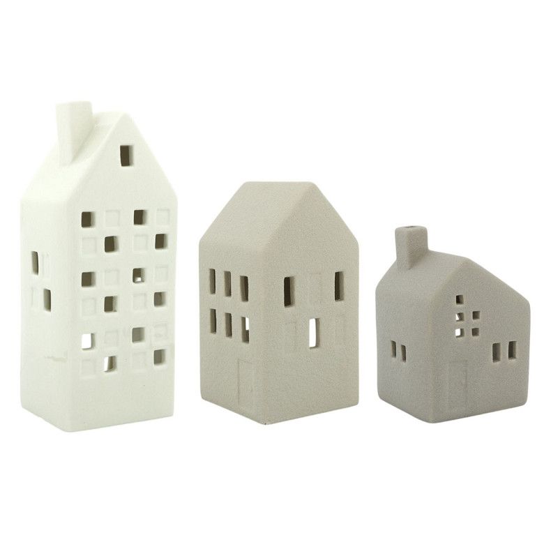 Keramieken huisje met uitsparingen voor theelicht, decoratief kersthuisje voor sfeervolle verlichting.