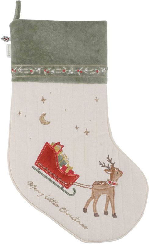 Groene doorgestikte kerstsok met rendier en sterren borduursel.