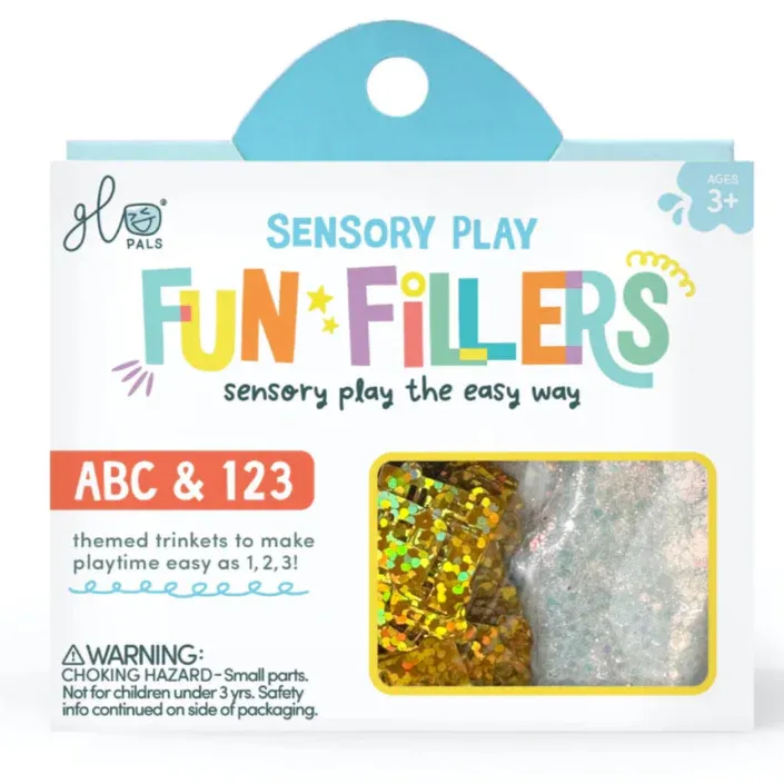 “Fun Fillers van Glo Pals met thematische accessoires voor creatieve sensorische speelactiviteiten.”
