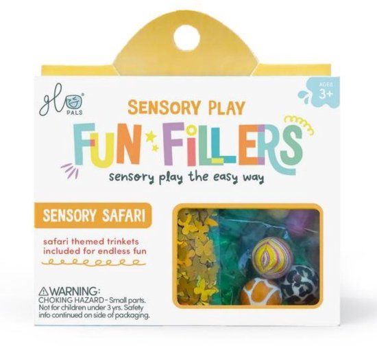 “Fun Fillers van Glo Pals met thematische accessoires voor creatieve sensorische speelactiviteiten.”