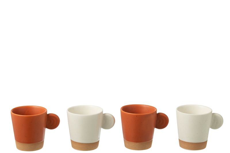 Doos 4 Koffietassen Met Oor Keramiek Oranje/Wit
