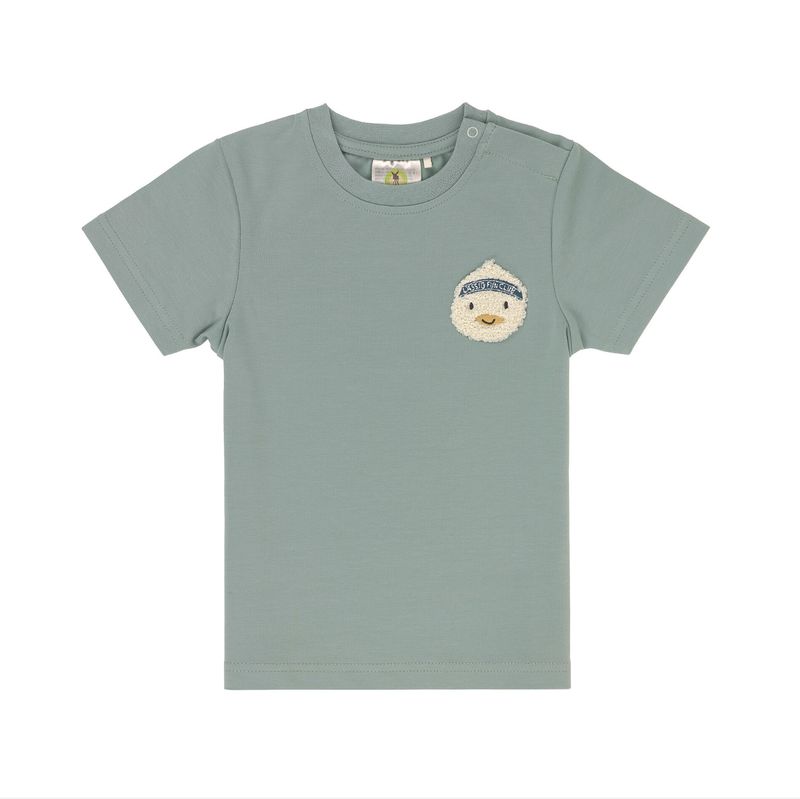 Lässig T-shirt in zachte groentint met kleine eendje applicatie op de borst, een stijlvol en tijdloos shirt voor baby’s en ki