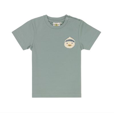T-shirt met eendje applicatie Lässig T-shirt in zachte groentint met kleine eendje applicatie op de borst, een stijlvol en tijdloos shirt voor baby’s en ki