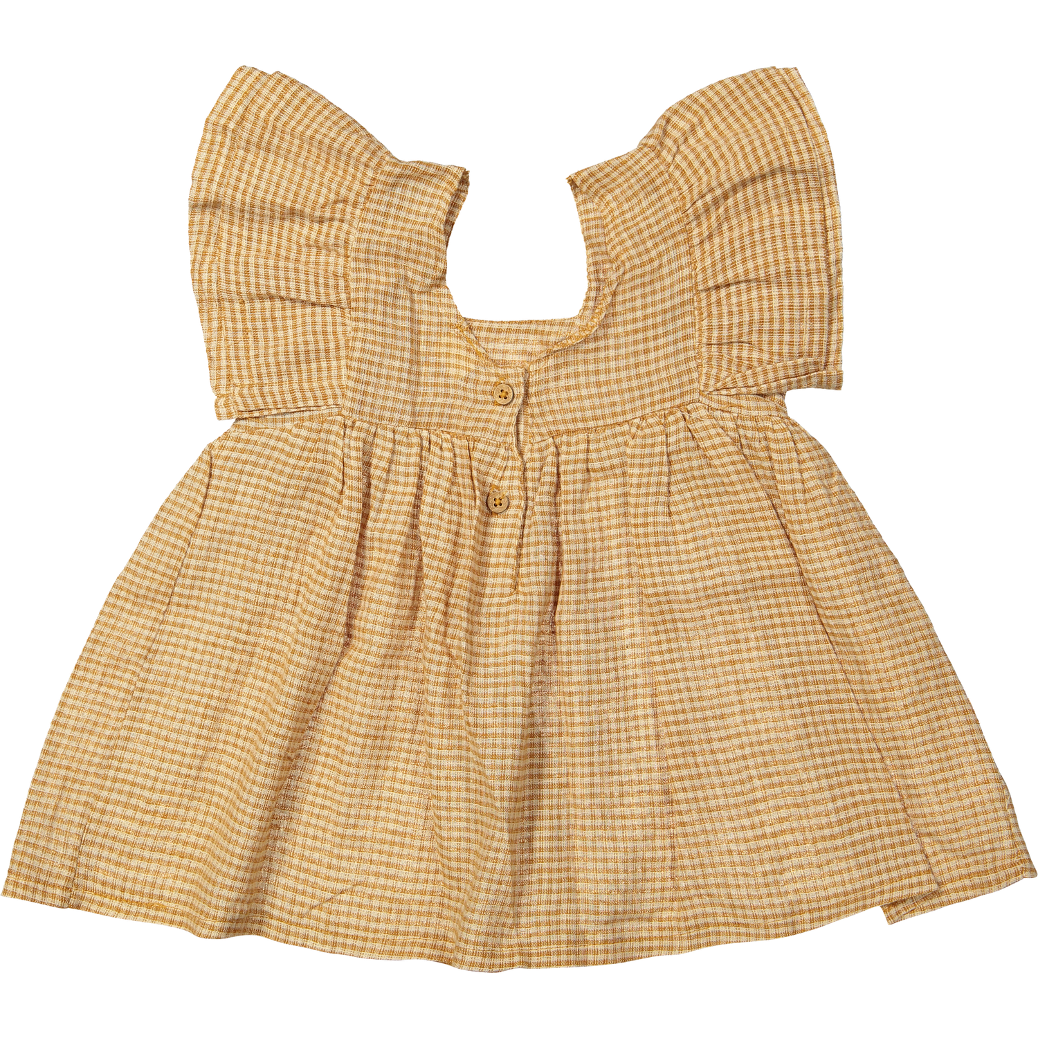 Jurk Amber – linnenruit bruin Linnen kinderjurkje in bruine ruit met zomerse uitstraling