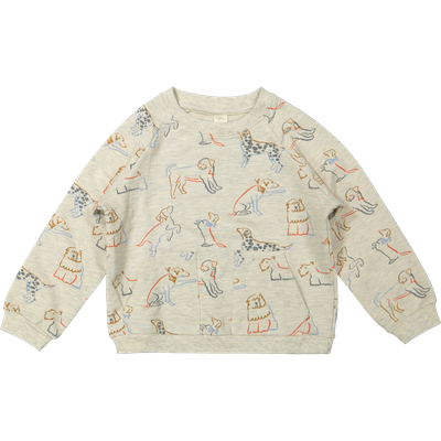 Sweater Milo – melange off white met hondenprint Zachte sweater in off-white French knit met vrolijke hondenprint