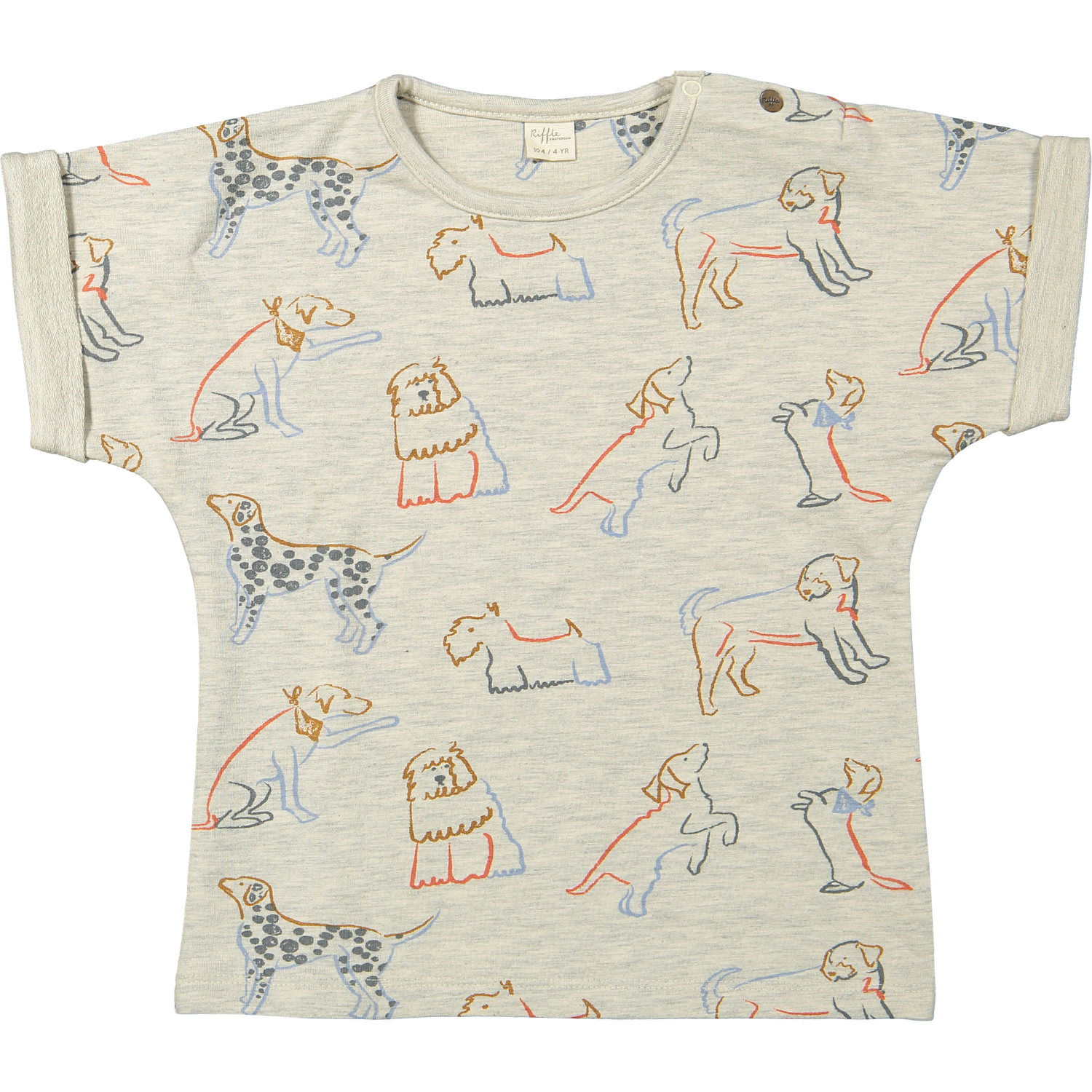 T-shirt Juul – melange off white met hondenprint