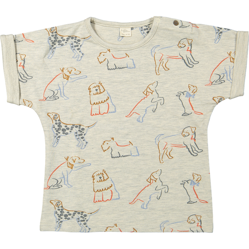 T-shirt Juul – melange off white met hondenprint
