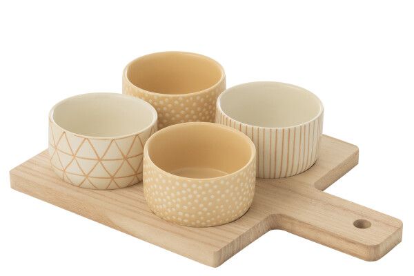 Tapasservies 4 Sets + Bambouschaal-Creme/Wit